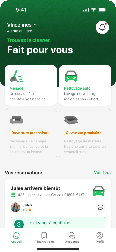 Écran d'accueil du parcours client